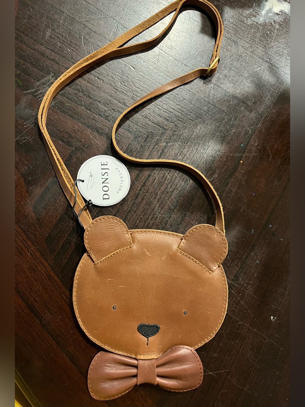 Donsje Teddy bear toddler cognac leather handbag purse
